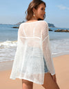 Openwork Slit Boat Neck Long Sleeve Cover-Up