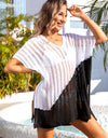 Angel Wings Slit Color Block V-Neck Cover Up