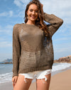 Heart Openwork Long Sleeve Cover-Up