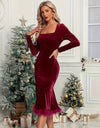 Plush Hem Square Neck Long Sleeve Dress