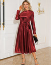 Tie Waist Long Sleeve Midi Dress