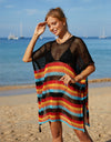 Angel Wings Cutout Striped Cover-Up with Tassel