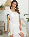 Tassel Boat Neck Flutter Sleeve Cover Up