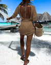 Backless Openwork Drawstring Round Neck Cover Up