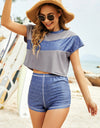 Tank, Color Block Round Neck Tee and Shorts Three-Piece Swim Set