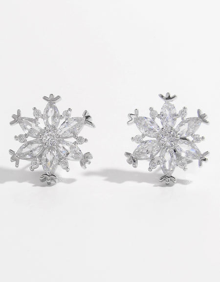 925 Sterling Silver Zircon Snowflake Earrings