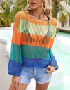 Angel Wings Color Block Openwork Boat Neck Cover Up