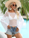 Openwork Boat Neck Long Sleeve Cover Up