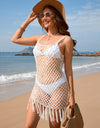 Fringe Openwork Wide Strap Cover Up