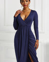 High-low Ruched Surplice Long Sleeve Dress