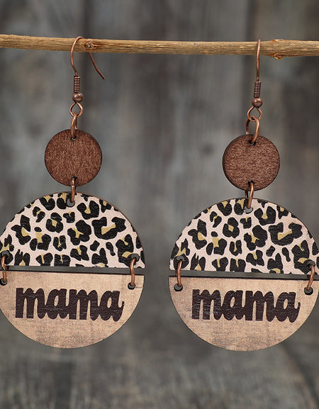 Wooden Leopard Round Shape Earrings