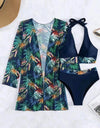 Printed Halter Neck Three-Piece Swim Set