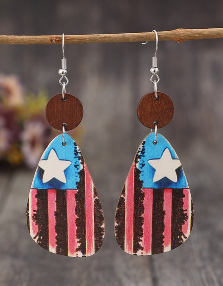 Star & Stripes Wooden Dangle Earrings