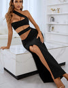 One-Shoulder Cutout Front Split Maxi Dress