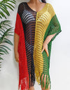 Fringe Color Block Scoop Neck Cover Up