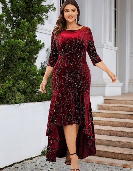 Plus Size Ruffle Hem High-Low Dress