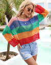 Angel Wings Color Block Openwork Boat Neck Cover Up