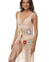 Openwork Fringe Detail Embroidery Sleeveless Cover-Up