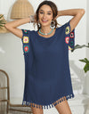 Tassel Boat Neck Flutter Sleeve Cover Up