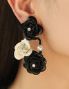 Rhinestone PU Leather Flower Earrings