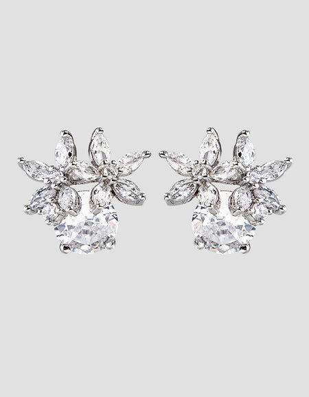 Zircon 925 Sterling Silver Flower Stud Earrings