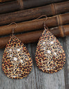 Leopard PU Leather Teardrop Shape Earrings