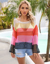 Angel Wings Color Block Openwork Boat Neck Cover Up