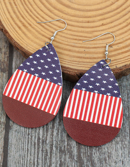 Stars and Stripes PU Leather Teardrop Earrings