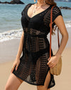 Openwork V-Neck Cap Sleeve Cover-Up