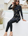 Printed Mock Neck Long Sleeve Top and Pants Swim Set