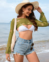 Distressed Boat Neck Long Sleeve Cover Up