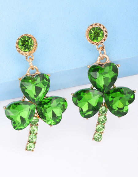 Rhinestone Alloy Lucky Clover Dangle Earrings