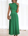 Cutout Mock Neck Sleeveless Ruched Dress