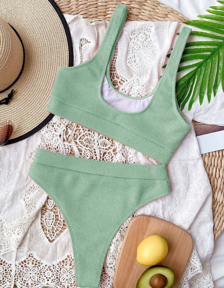 Scoop Neck Wide Strap Two-Piece Swim Set