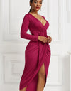 High-low Ruched Surplice Long Sleeve Dress