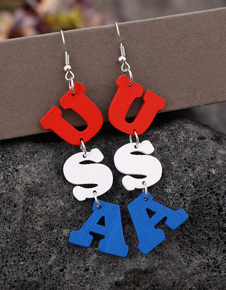 USA Wooden Letter Dangle Earrings