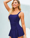 Ruched Square Neck Sleeveless One-Piece Swimwear