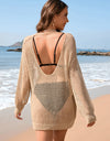 Backless Boat Neck Long Sleeve Cover Up