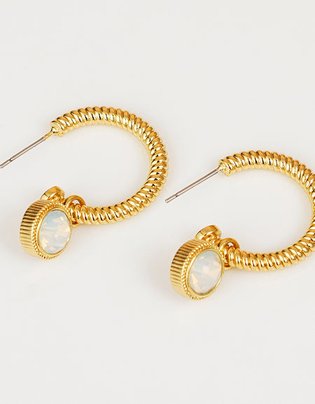 Rope Cat's Eye Stone C-Hoop Earrings