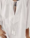 Lace Detail Tie Neck Three-Quarter Sleeve Cover Up