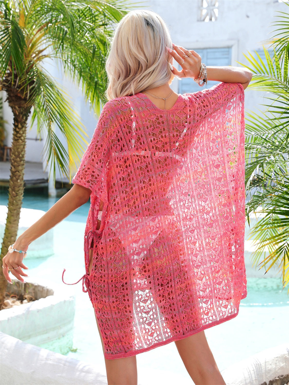 Angel Wings Slit Openwork V-Neck Cover Up