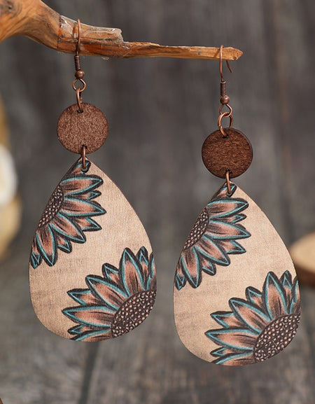 Wooden Iron Hook Dangle Earrings