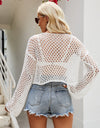 Openwork Round Neck Long Sleeve Cover-Up