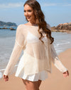 Openwork Slit Boat Neck Long Sleeve Cover-Up