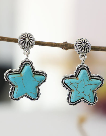 Artificial Turquoise Alloy Star Earrings