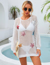 Angel Wings Sequin Star Round Neck Long Sleeve Cover Up