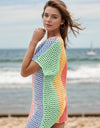 Openwork Color Block V-Neck Short Sleeve Cover-Up