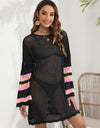 Openwork Contrast Long Sleeve Cover-Up