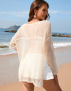 Openwork Slit Boat Neck Long Sleeve Cover-Up