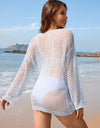 Openwork Dropped Shoulder Long Sleeve Cover-Up